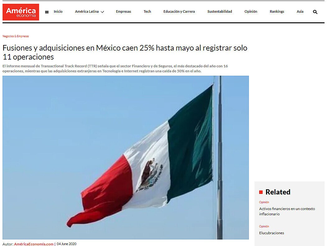 Fusiones y adquisiciones en Mxico caen 25% hasta mayo al registrar solo 11 operaciones